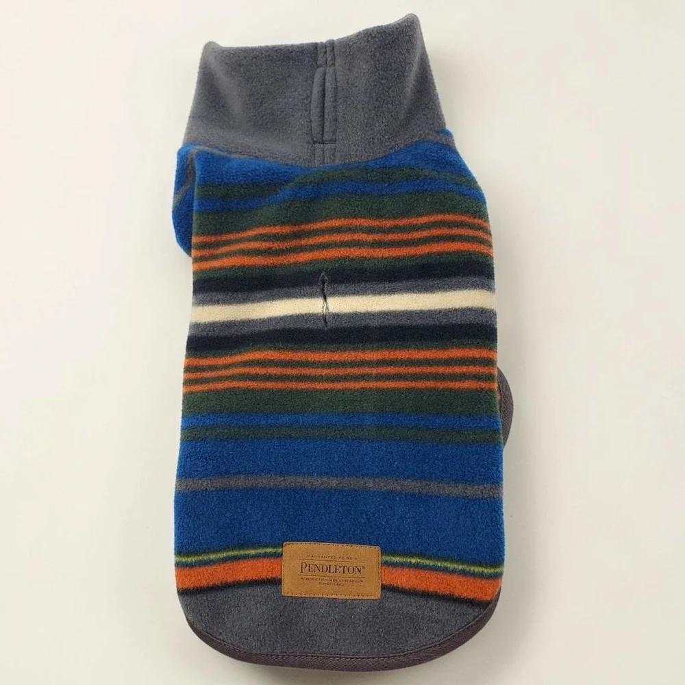 Pendleton Dog Coat XS Blue Striped Fleece Mock Neck Jacket Leash Hole